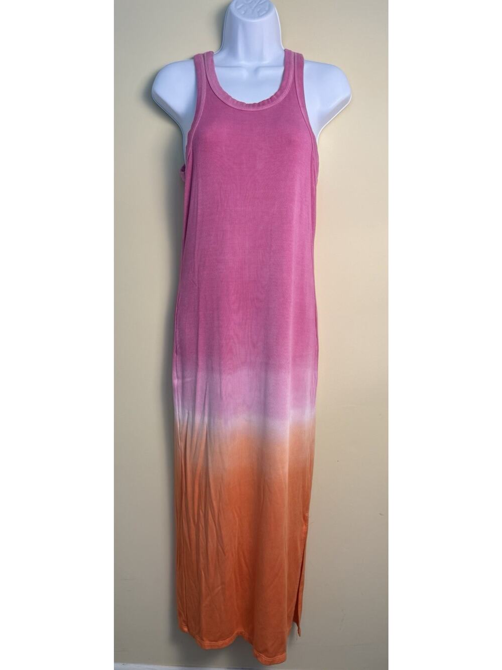 Electric & Rose ribbed tank dress large orange pink Beach Coastal